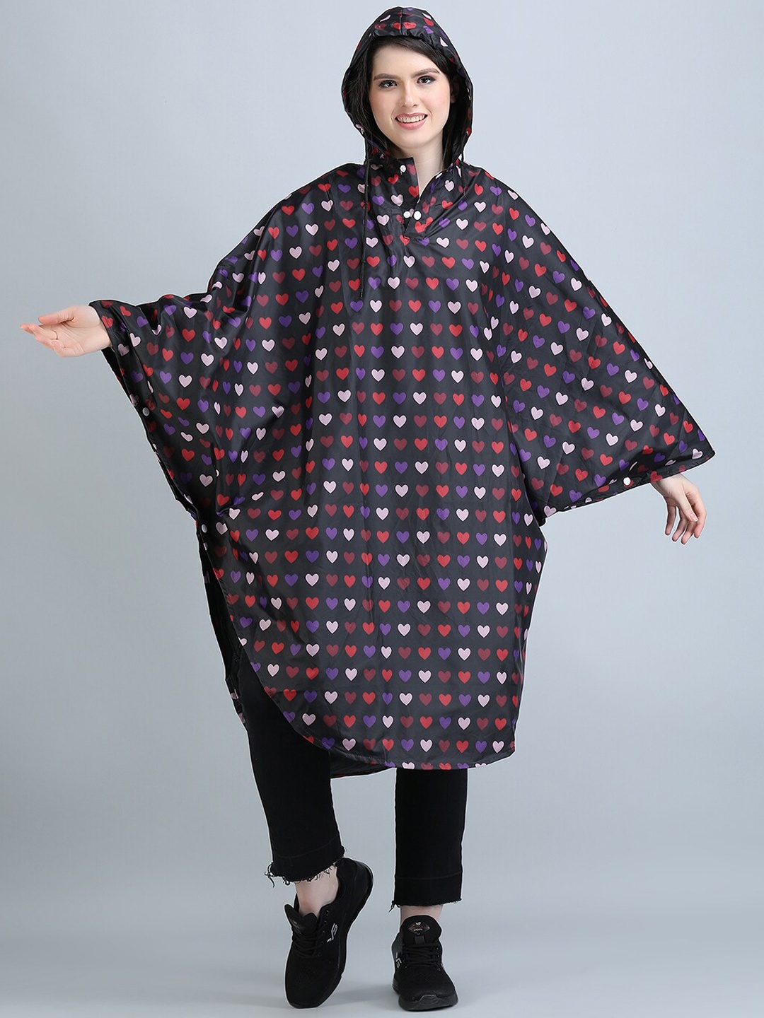 

Super Printed Waterproof Long Raincoat, Black
