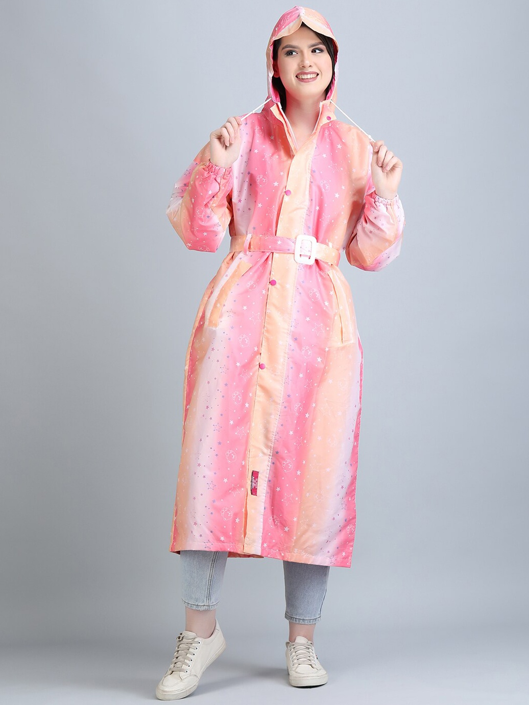 

Super Printed Waterproof Hooded Rain Jacket, Pink