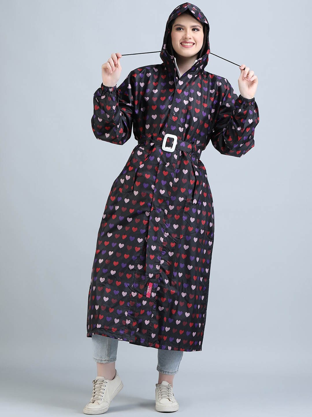 

Super Printed Reversible Waterproof Long Rain Jacket, Black