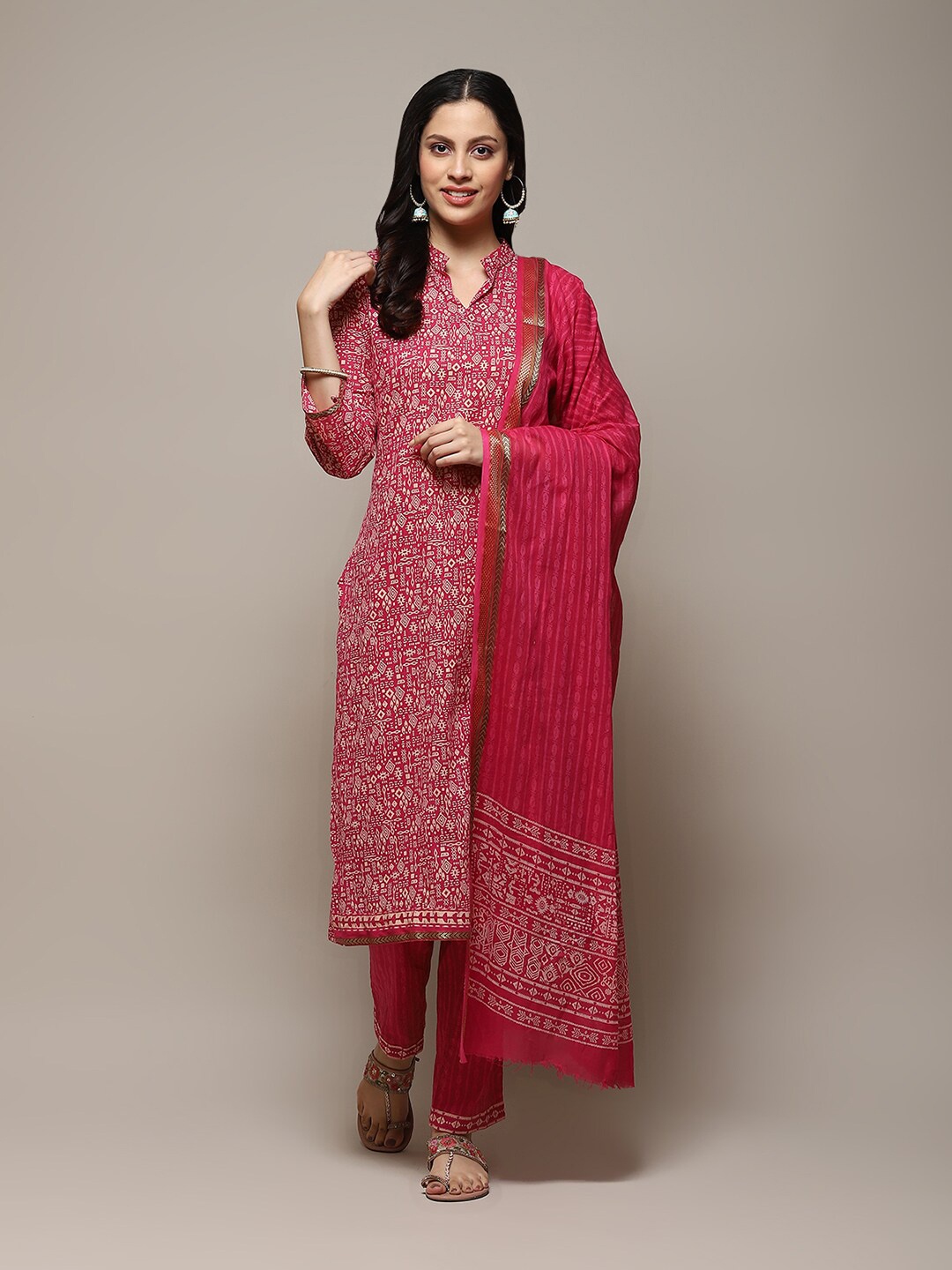

Biba Ethnic Motifs Printed Unstitched Dress Material, Pink