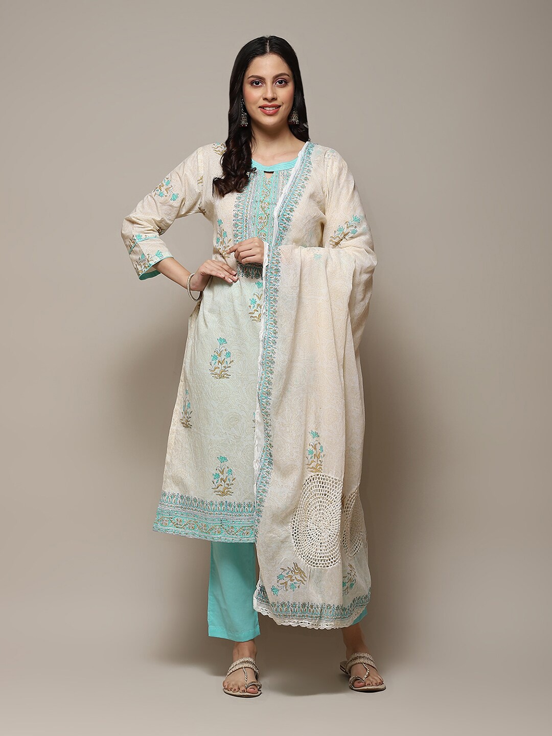 

Biba Ethnic Motifs Printed Unstitched Dress Material, Blue