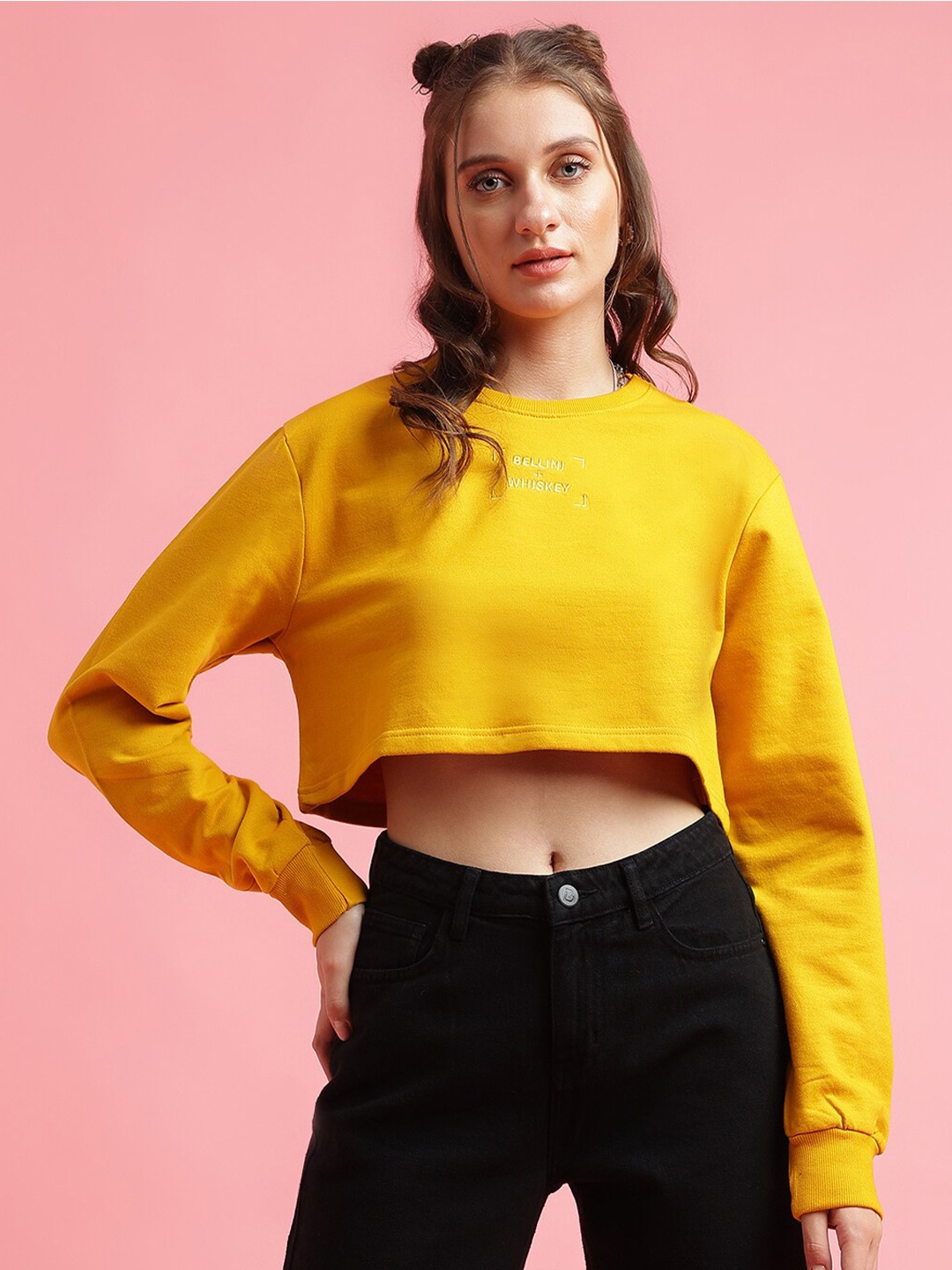 

Belliskey Long Sleeves Cotton Cropped Pullover, Yellow