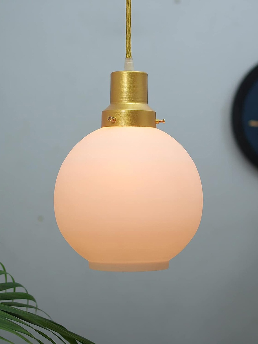 

Homesake White Glass Pendant Light Adjustable Hanging Vintage Ceiling Lamp, Gold