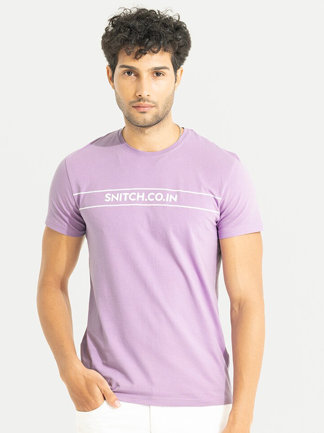 

Snitch Typography Printed Cotton T-shirt, Purple