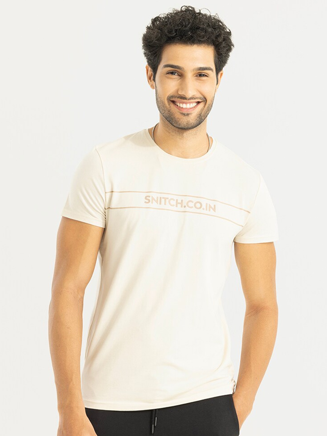 

Snitch Typography Printed Cotton T-shirt, Cream