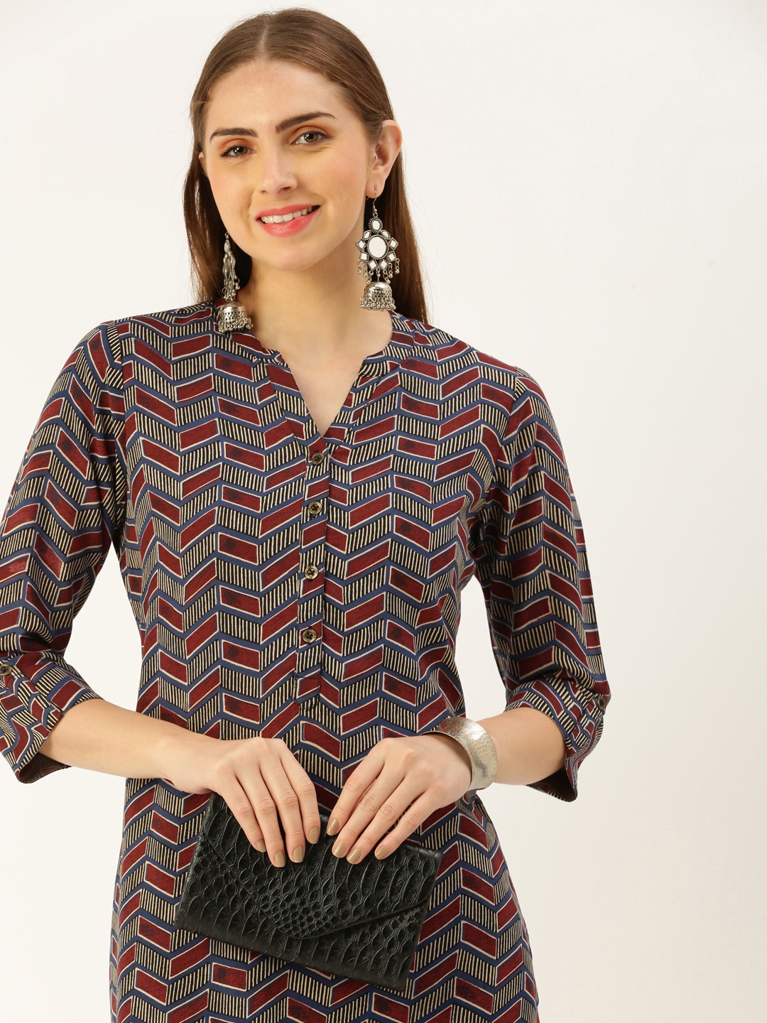 

AMUKTI Women Geometric Printed Kurta, Maroon