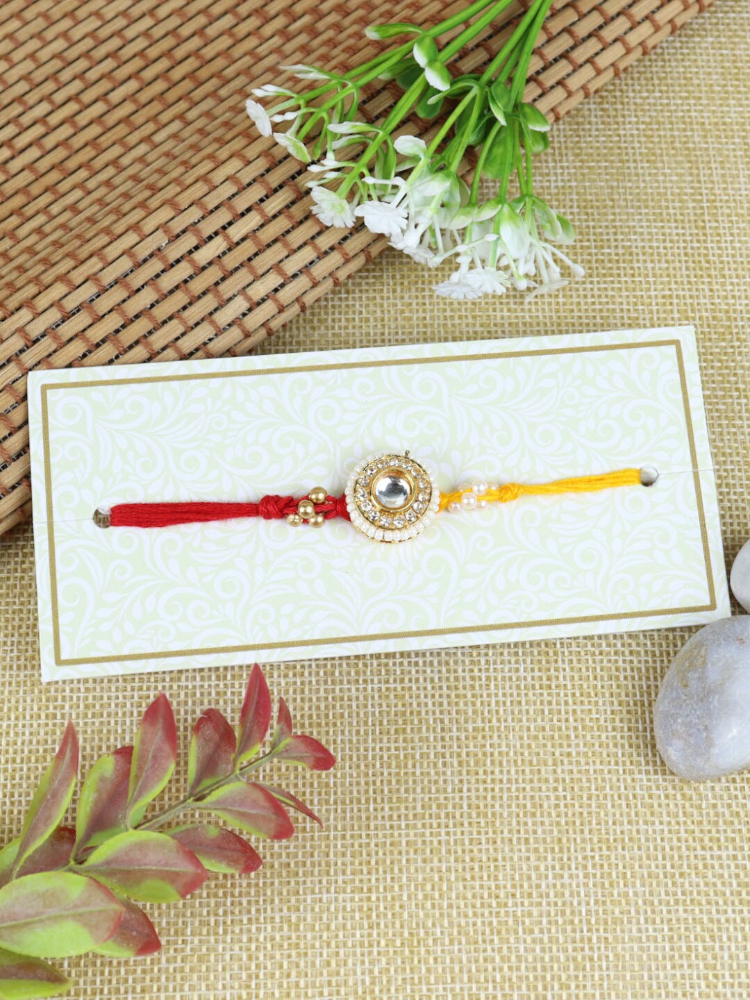 

Asthetika Men Kundan-Studded Rakhi With Fancy Tassles, Red