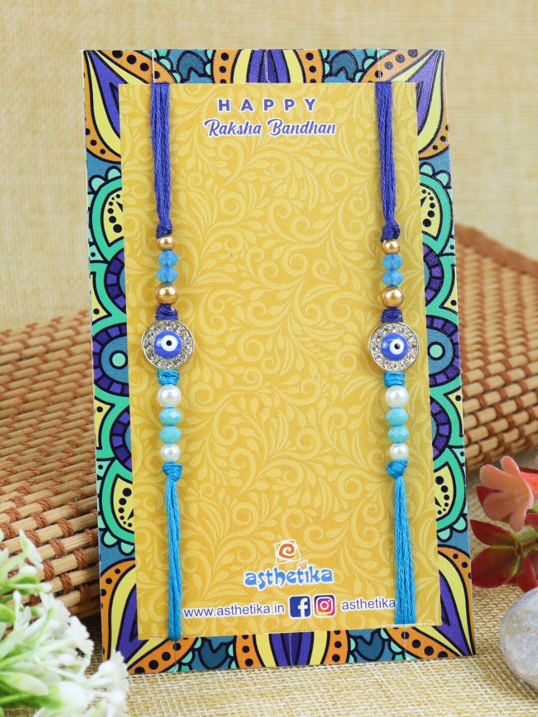 

Asthetika Men Set Of 2 Evil Eye Stone Studded Rakhi, Blue