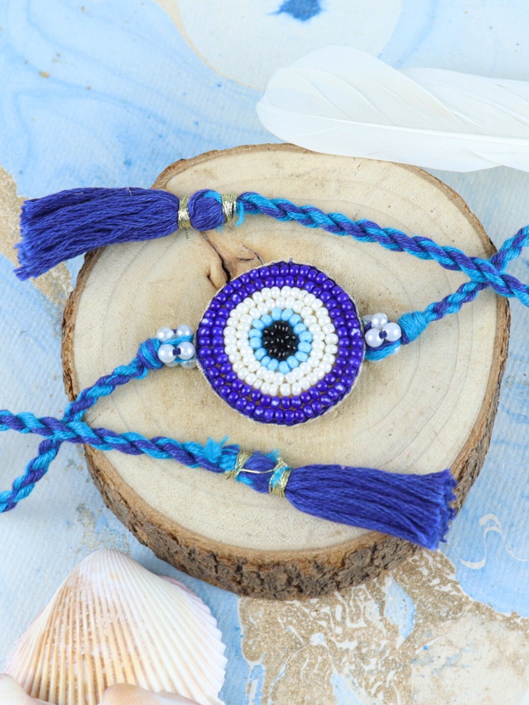 

Asthetika Men Evil Eye Beaded Rakhi, Blue