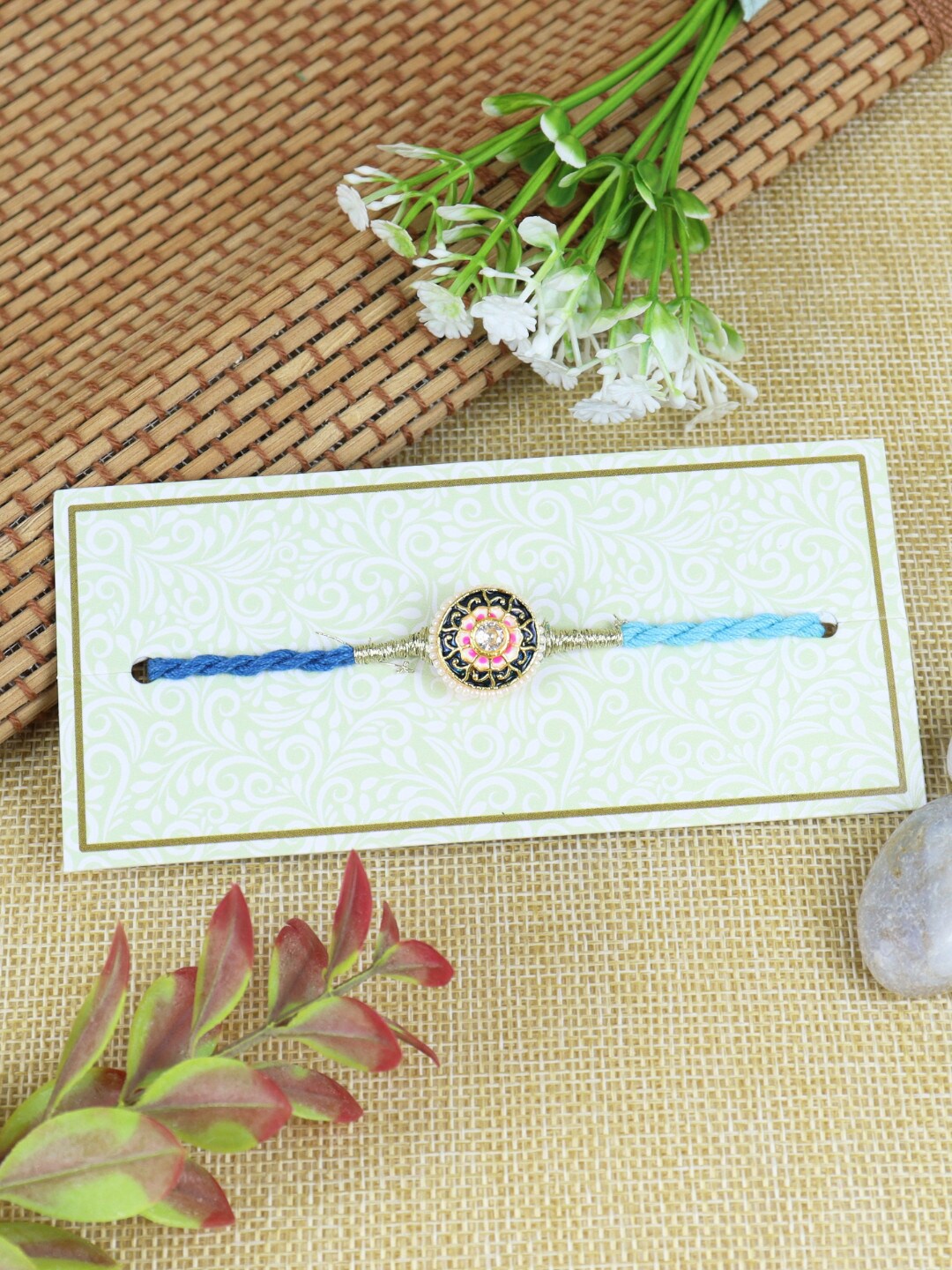 

Asthetika Men Kundan-Studded & Beaded Thread Rakhi, Blue