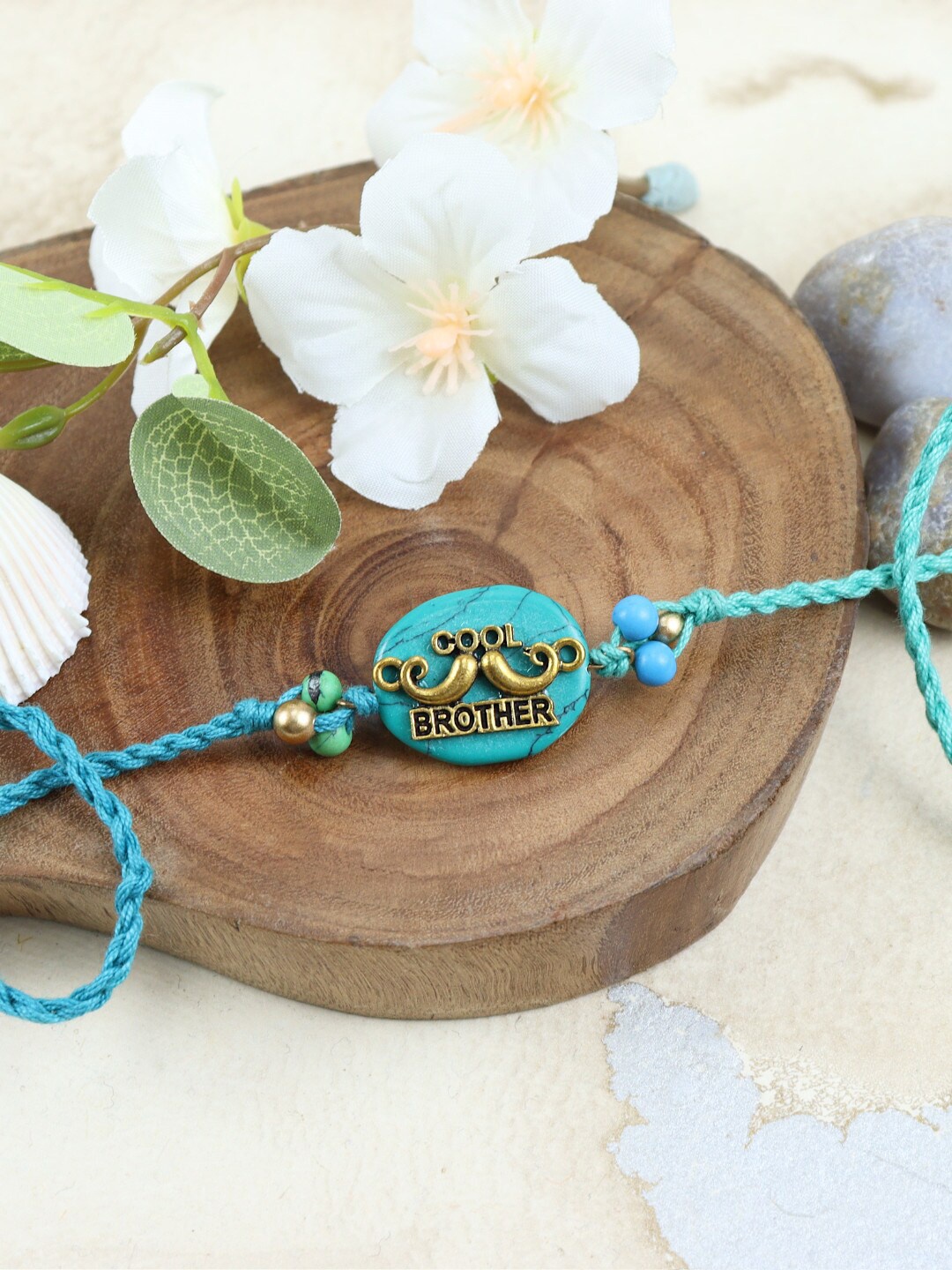 

Asthetika Men Moustache Brother Funky Cool Charm Rakhi, Turquoise blue