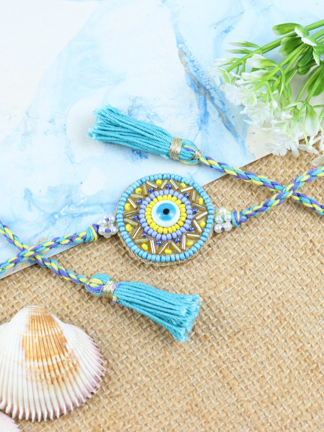 

Asthetika Men Evil-Eye Motif & Beaded Thread Rakhi, Blue