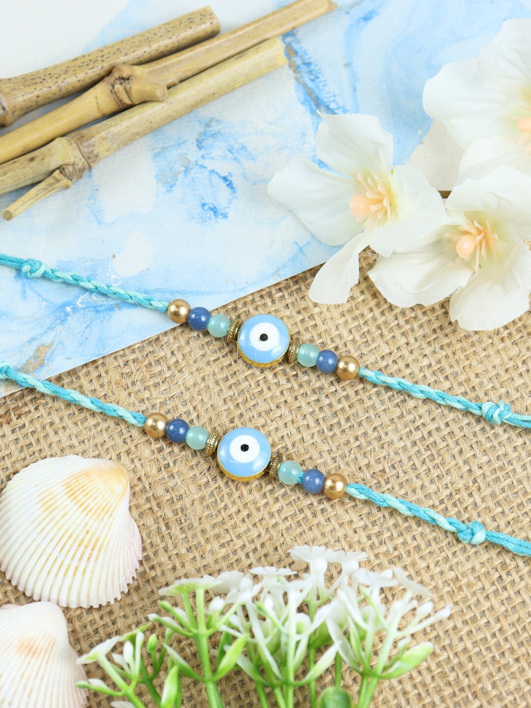 

Asthetika Men Set Of 2 Evil Eye Charm Rakhi, Blue
