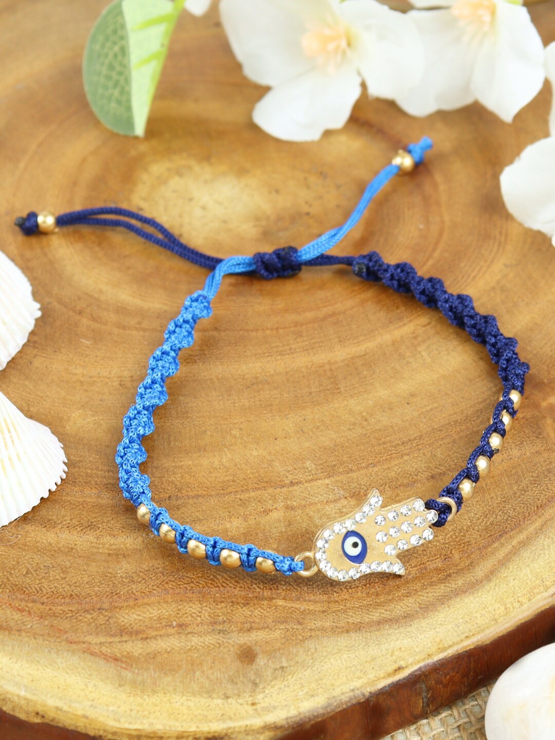

Asthetika Men Hamsa Evil Eye Charm & Beaded Bracelet Rakhi, Blue