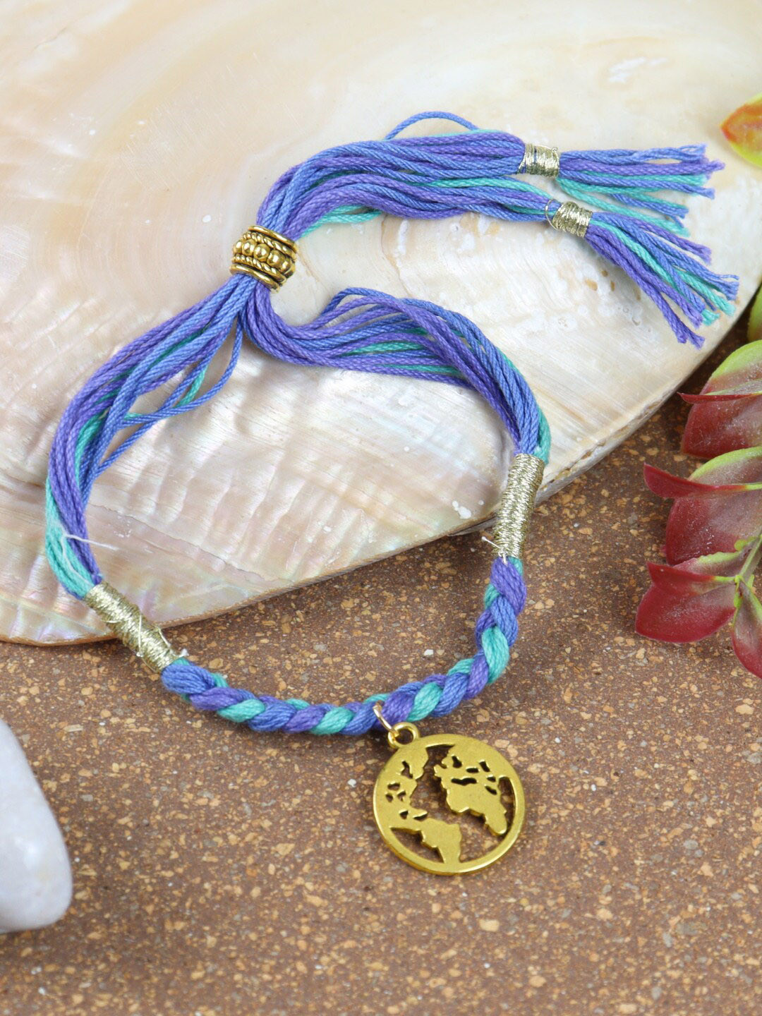 

Asthetika Men World-Map Charm Bracelet Rakhi, Blue