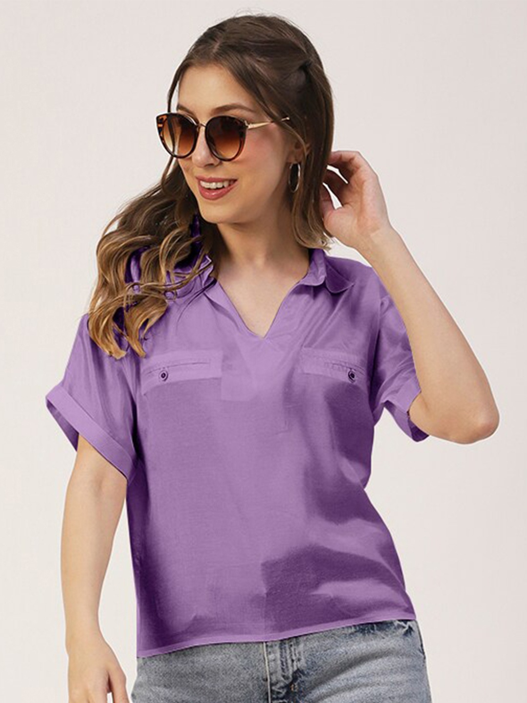 

Moomaya Extended Sleeves Shirt Style Top, Purple
