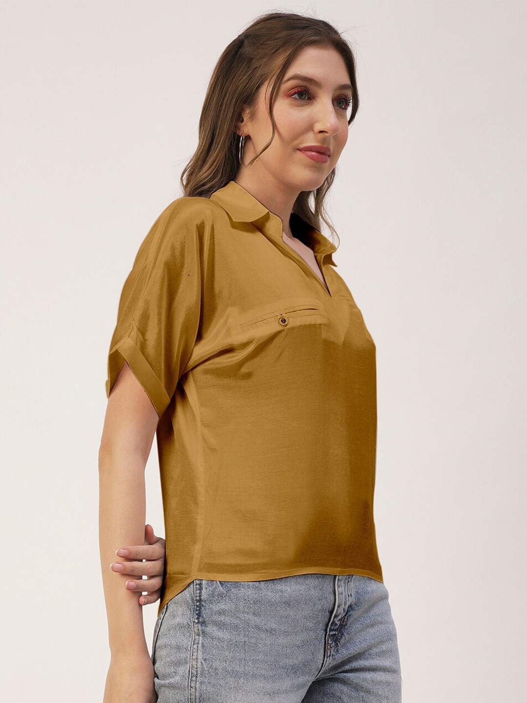 

Moomaya Extended Sleeves Shirt Style Top, Brown