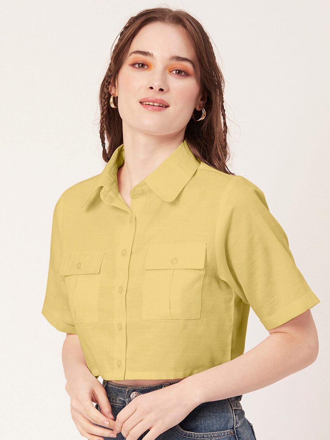 

Moomaya Shirt Style Crop Top, Yellow