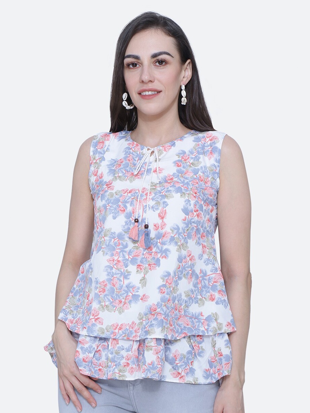 

BAESD Floral Print Sleeveless Regular Top, White