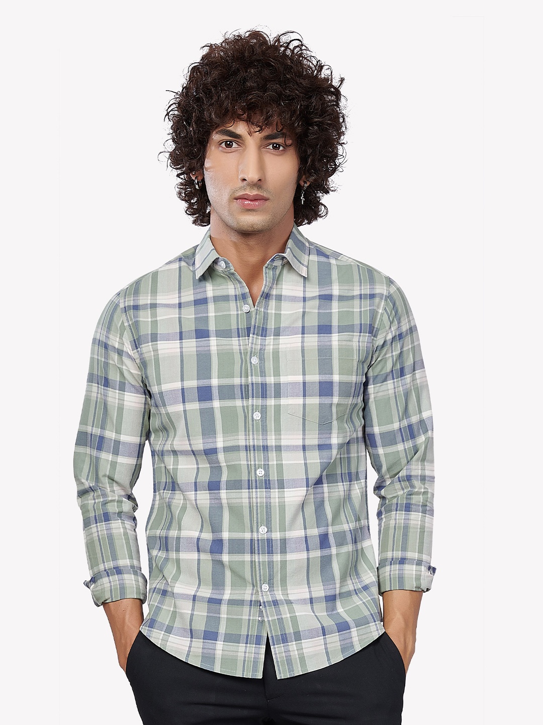 

VASTRADO Tartan Checked Opaque Cotton Casual Shirt, Green