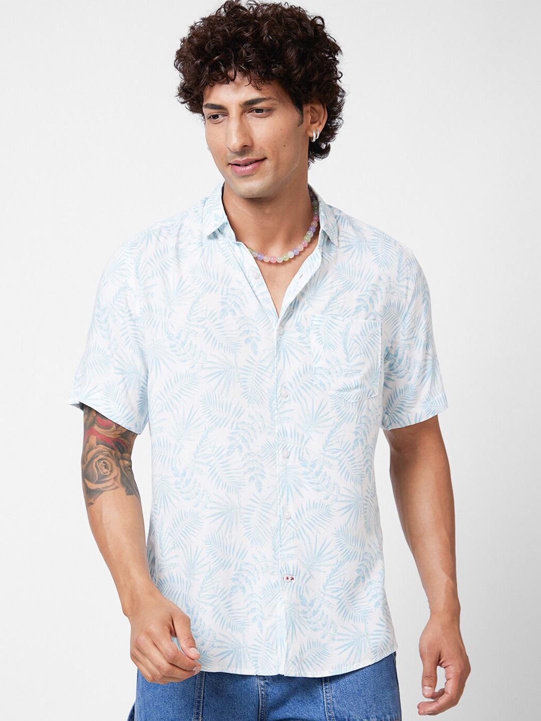 

VASTRADO Tropical Printed Opaque Casual Shirt, White