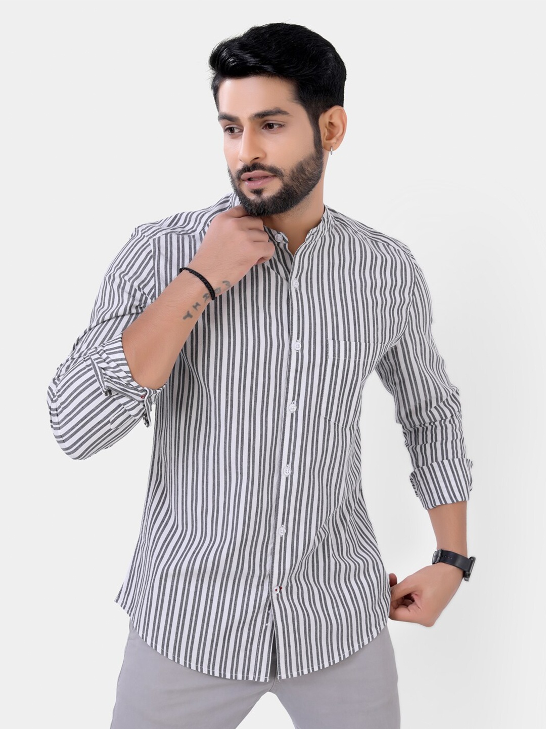 

VASTRADO Striped Cotton Casual Shirt, White
