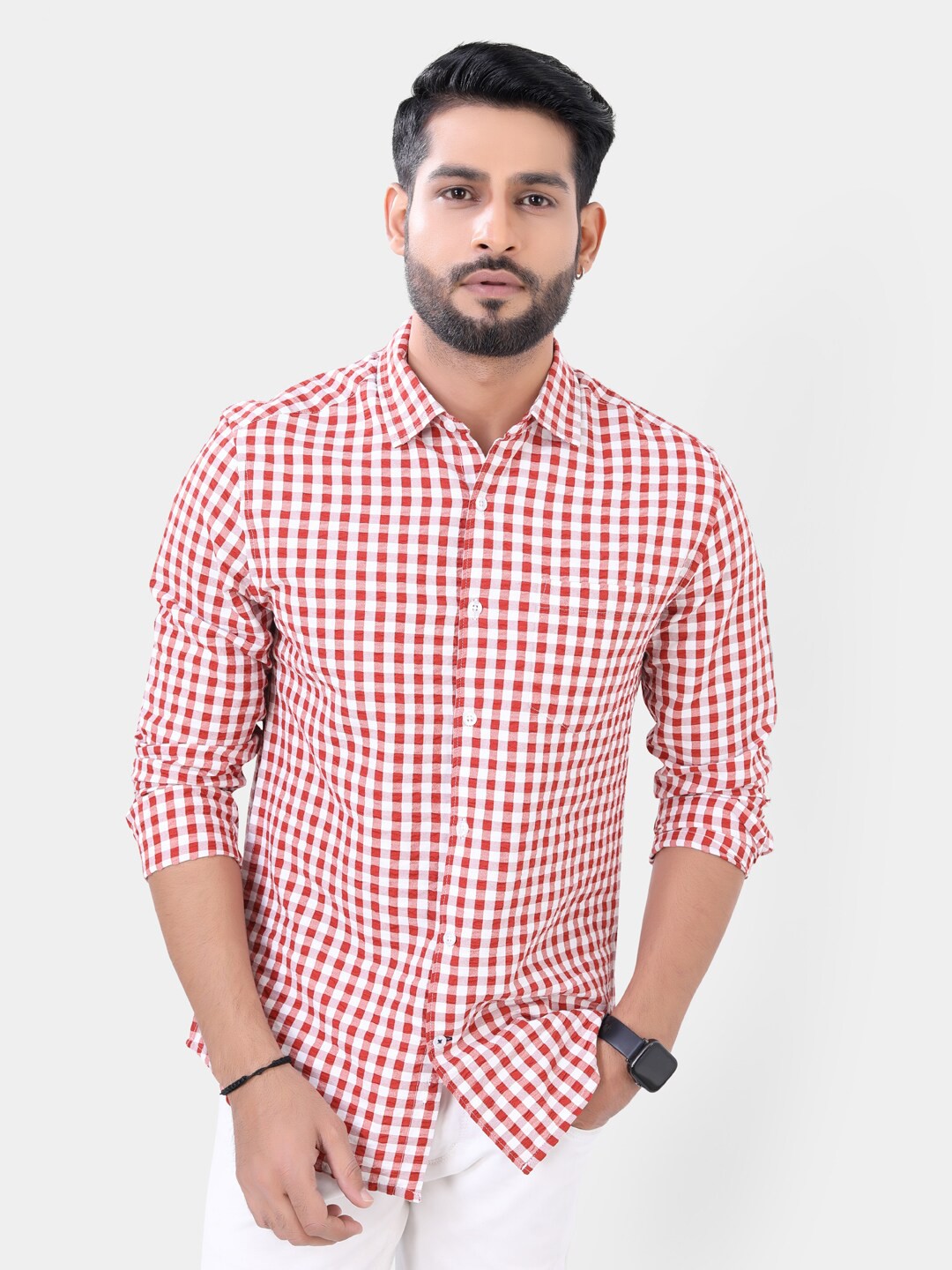 

VASTRADO Gingham Checks Cotton Casual Shirt, Red