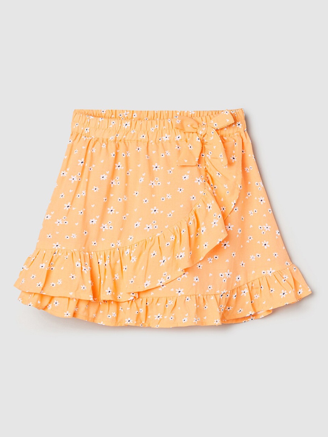 

max Girls Floral Printed Pure Cotton Wrap Skirt, Orange