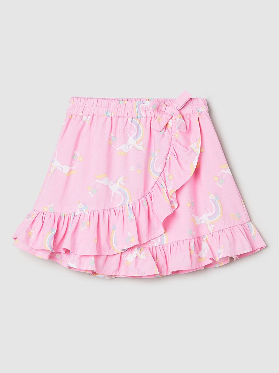 

max Girls Floral Printed Pure Cotton Wrap Skirt, Pink