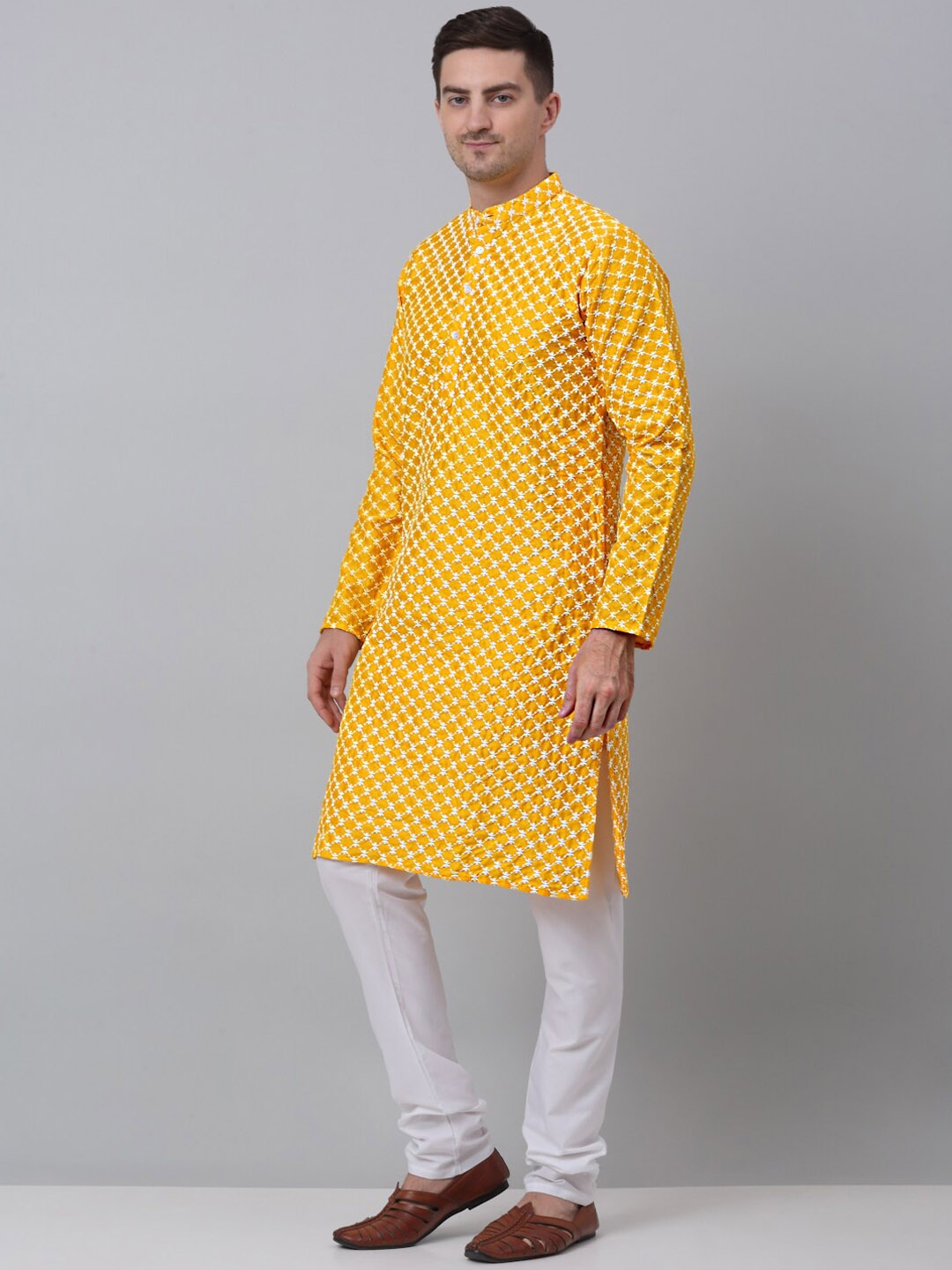 

Jompers Ethnic Motifs Embroidered Regular Kurta with Churidar, Mustard