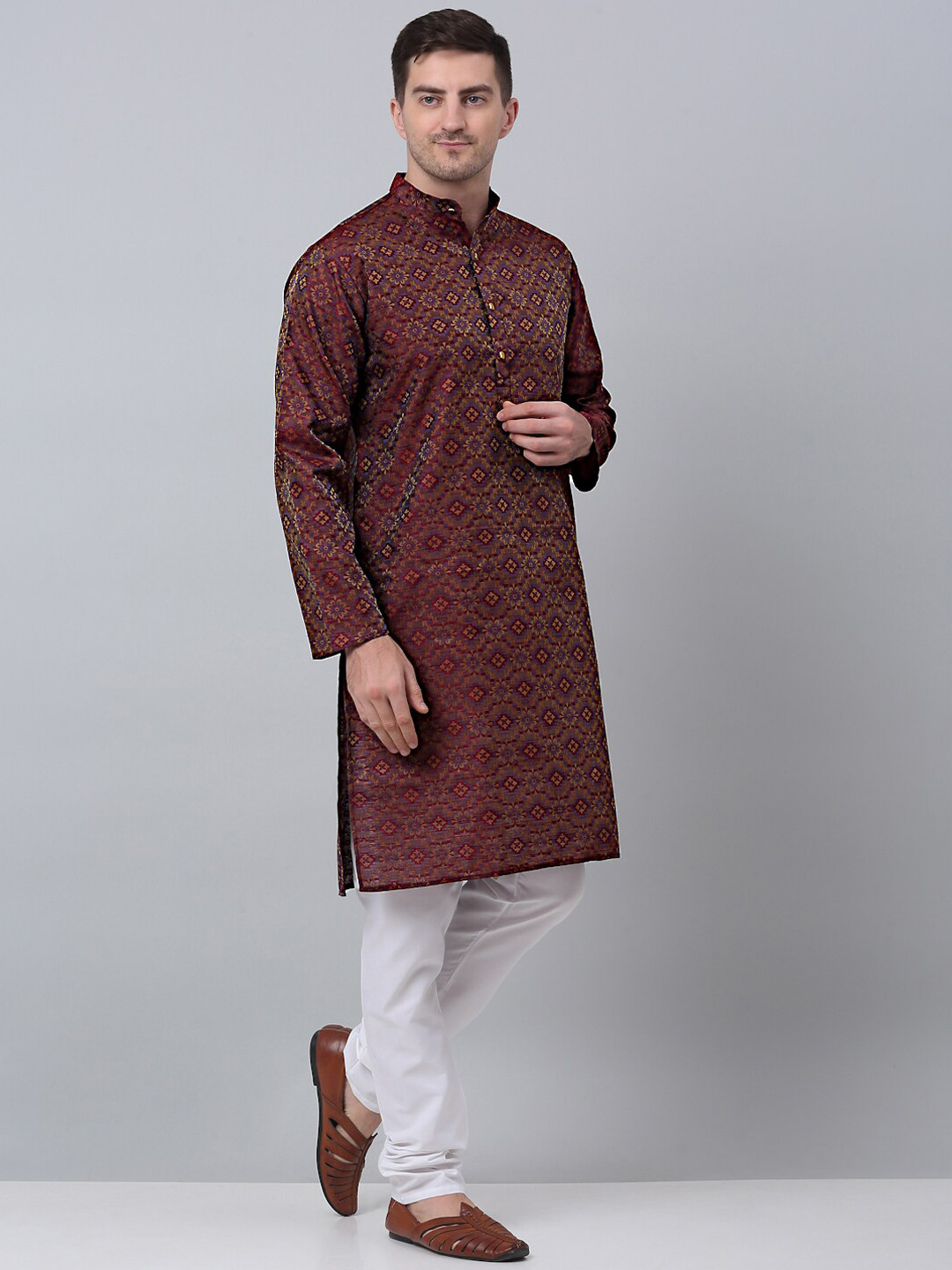 

Jompers Floral Woven Design Kurta with Churidar, Maroon