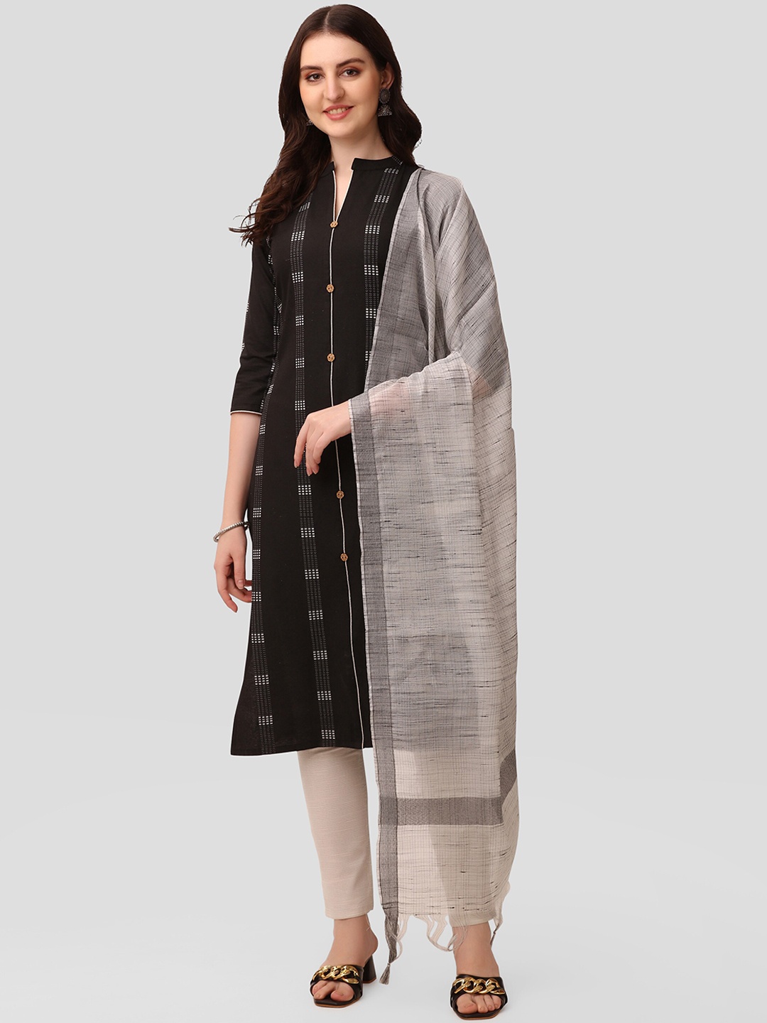 

FAVRIZ Ethnic Motifs Woven Design Kurta with Pyjamas & With Dupatta, Black
