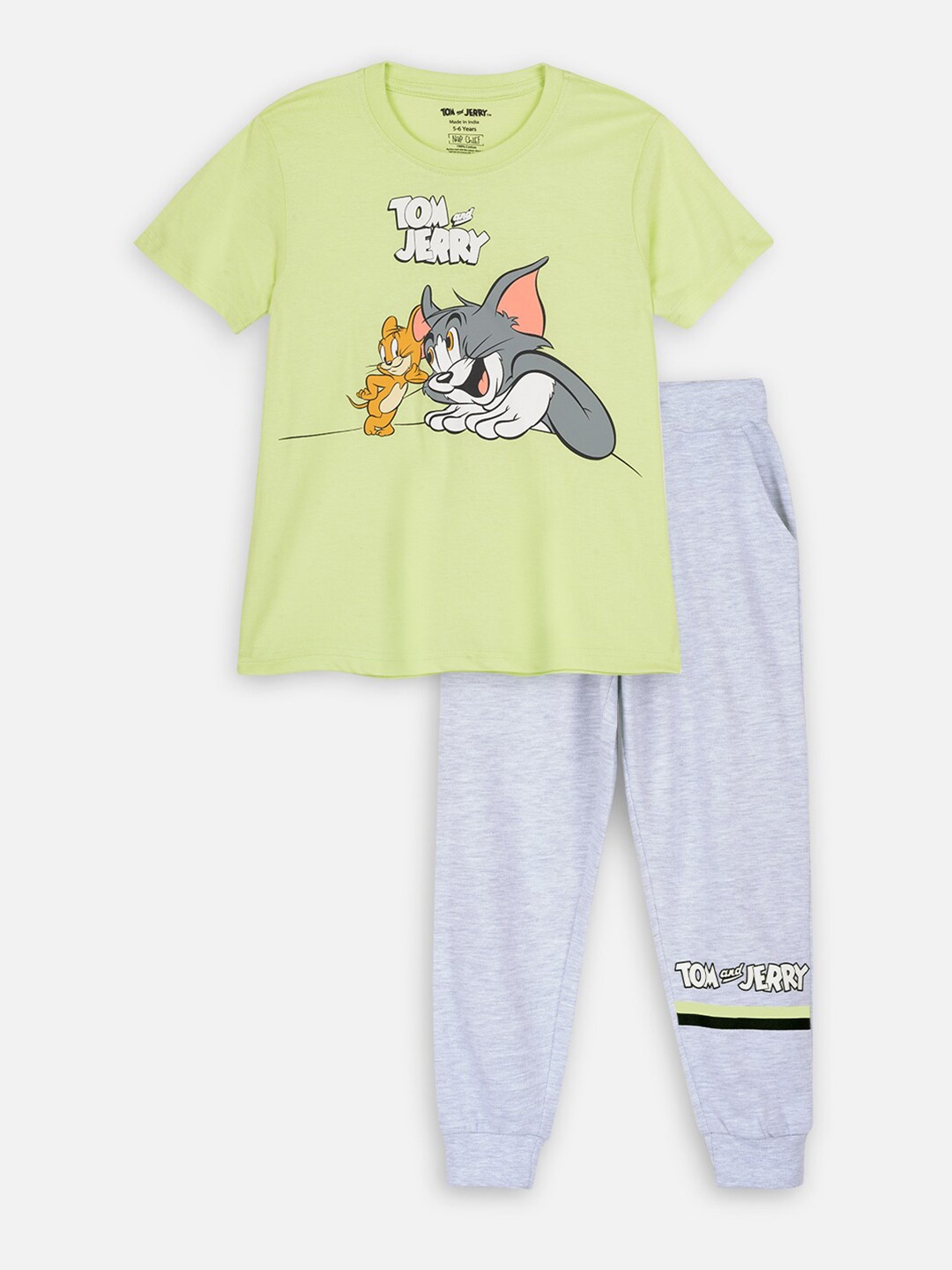 

Nap Chief Kids Tom & Jerry Printed Pure Cotton T-shirt with Pyjamas, Green