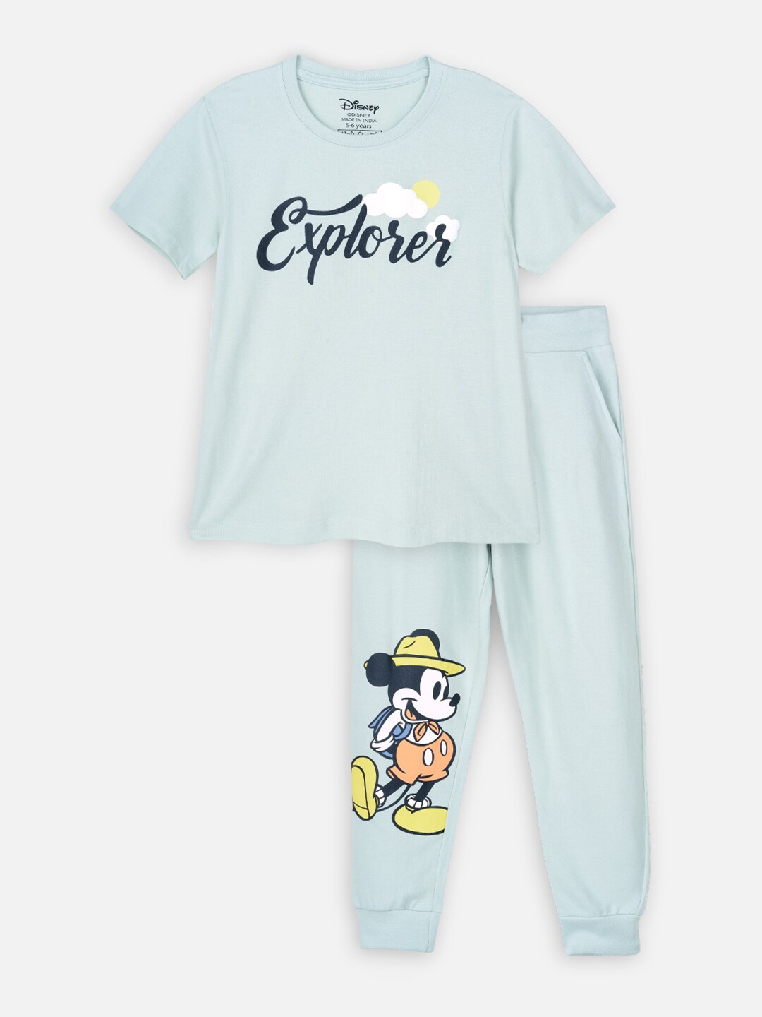 

Nap Chief Kids Mickey Mouse Printed Pure Cotton T-shirt with Pyjamas, Blue