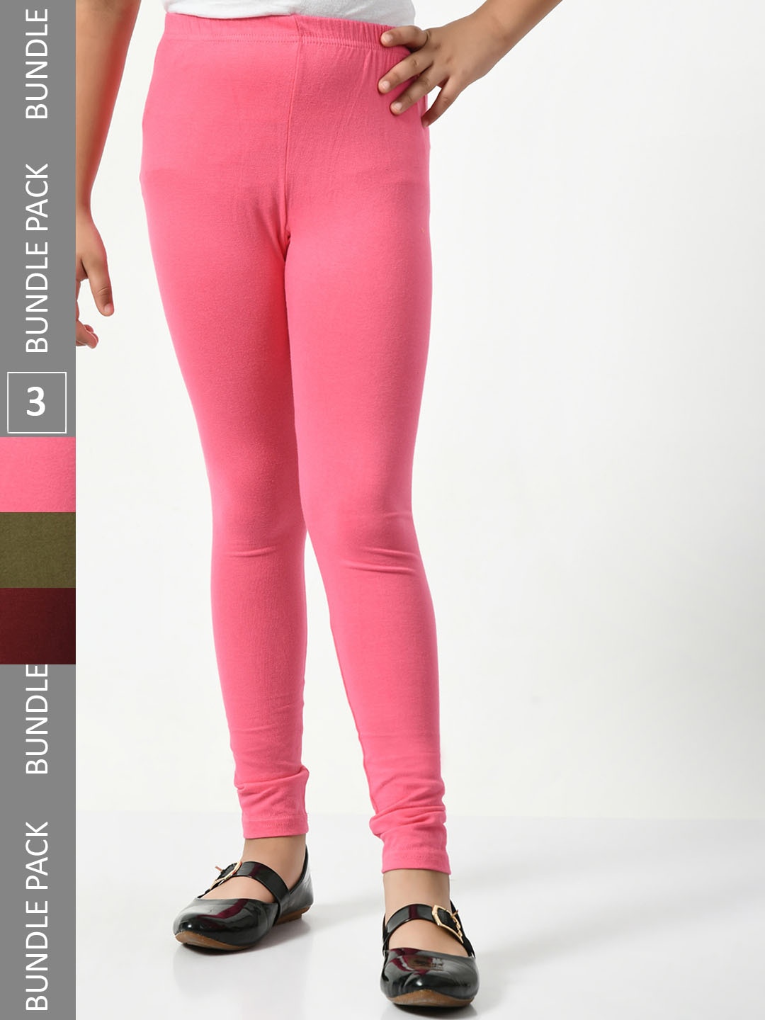 

BAESD Girls Pack Of 3 Churidar Length Leggings, Pink