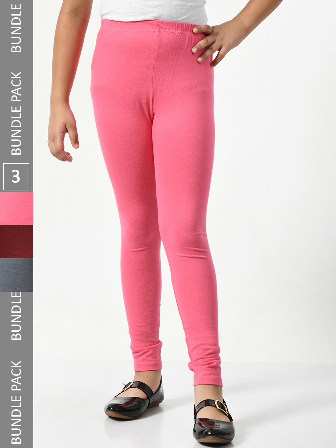 

BAESD Girls Pack Of 3 Churidar-Length Leggings, Pink
