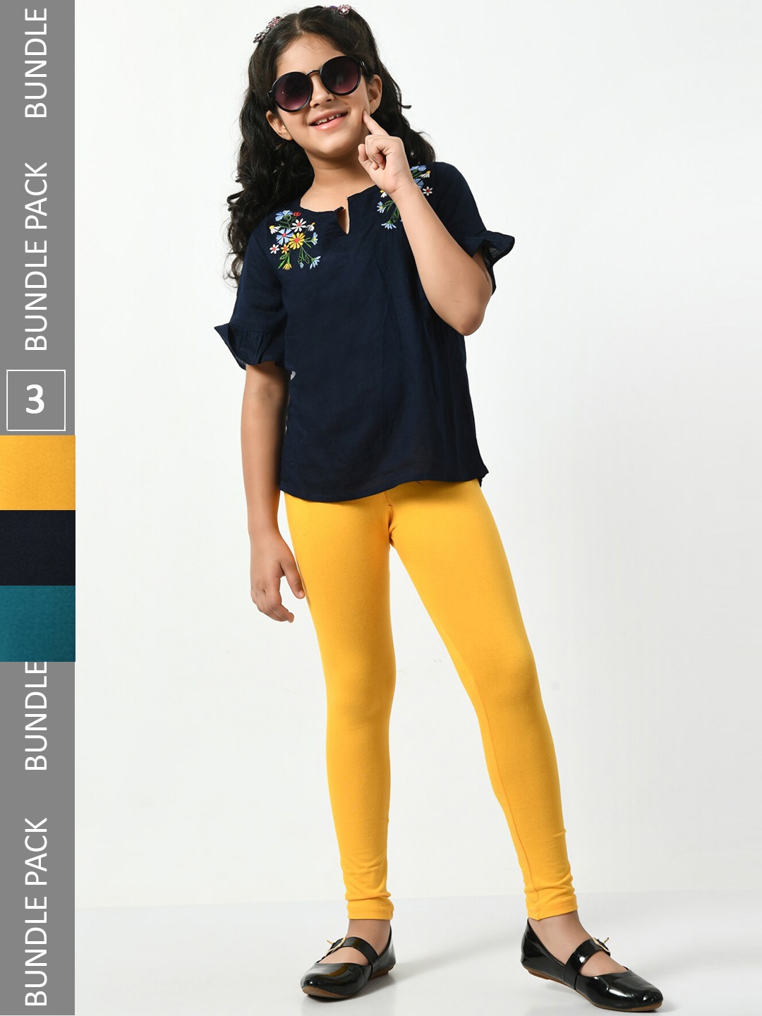 

BAESD Girls Pack Of 3 Churidar-Length Leggings, Yellow