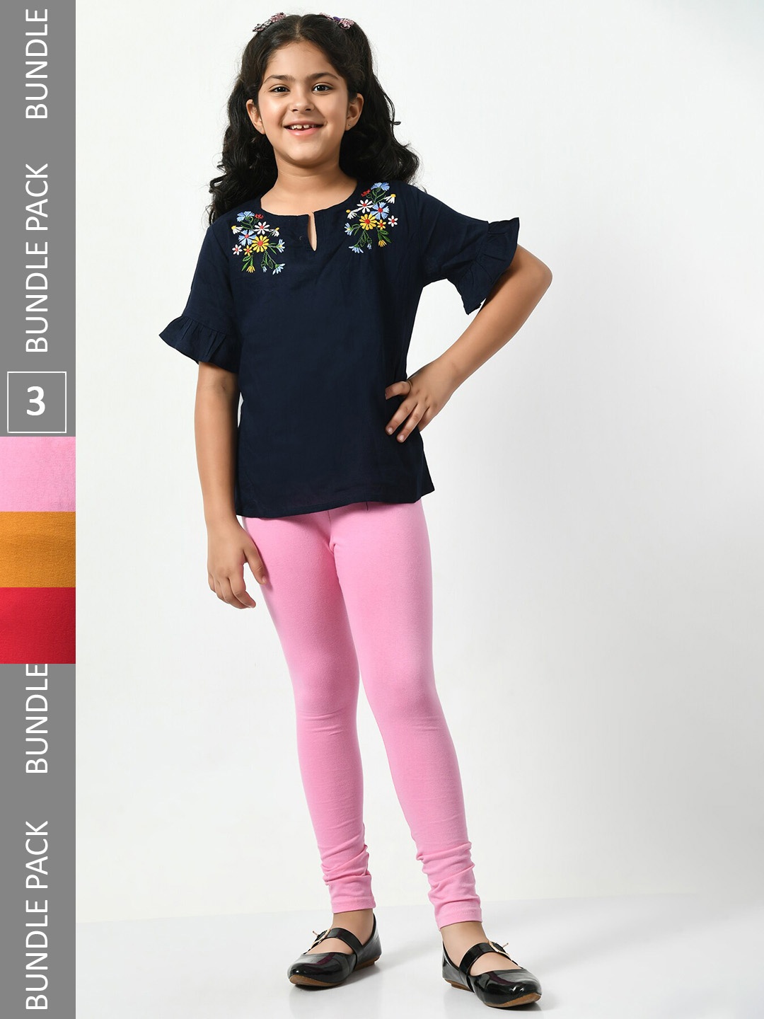 

BAESD Girls Pack Of 3 Churidar-Length Leggings, Pink
