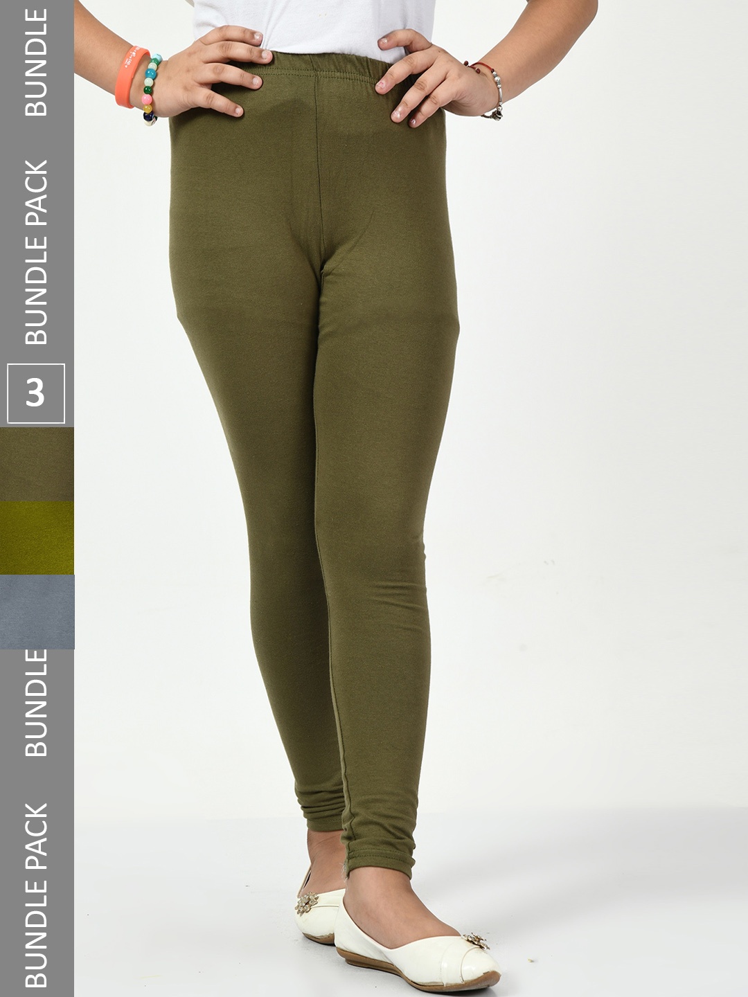 

BAESD Girls Pack Of 3 Churidar-Length Leggings, Green