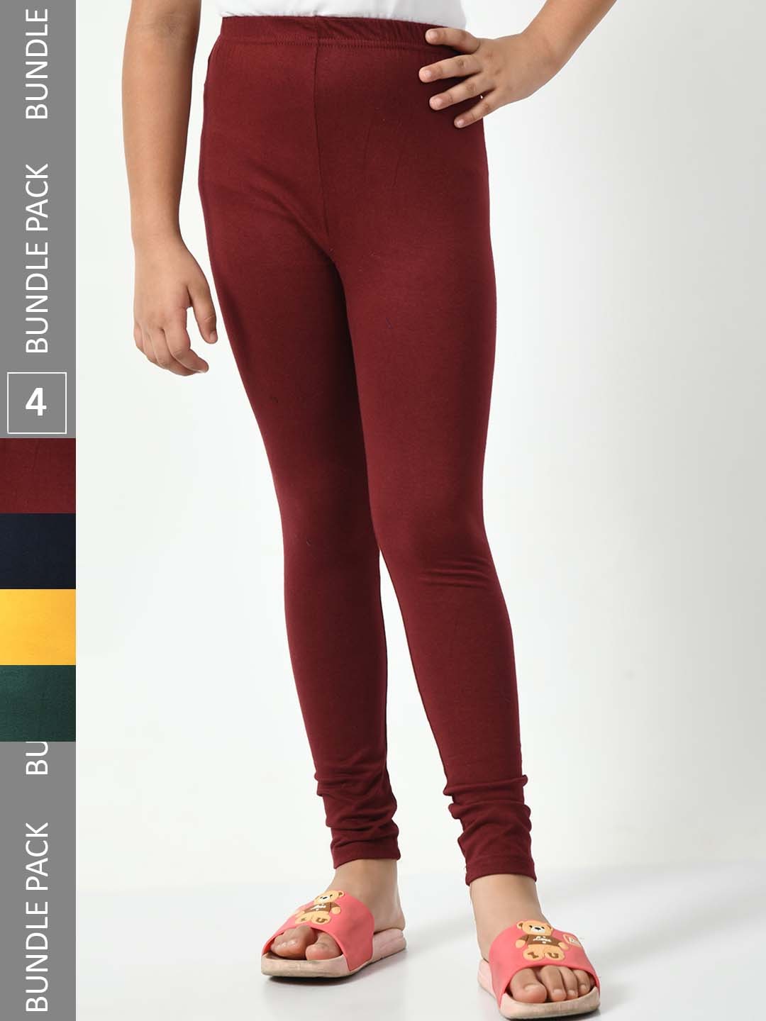 

BAESD Girls Pack Of 4 Super Soft Churidar-Length Leggings, Burgundy
