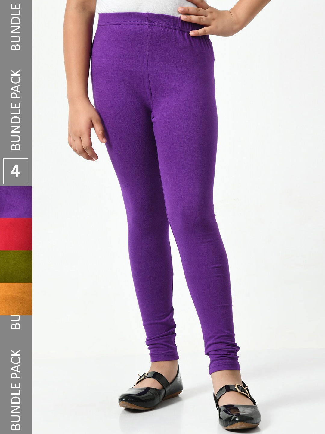 

BAESD Girls Pack Of 4 Churidar Length Cotton Lycra Leggings, Purple