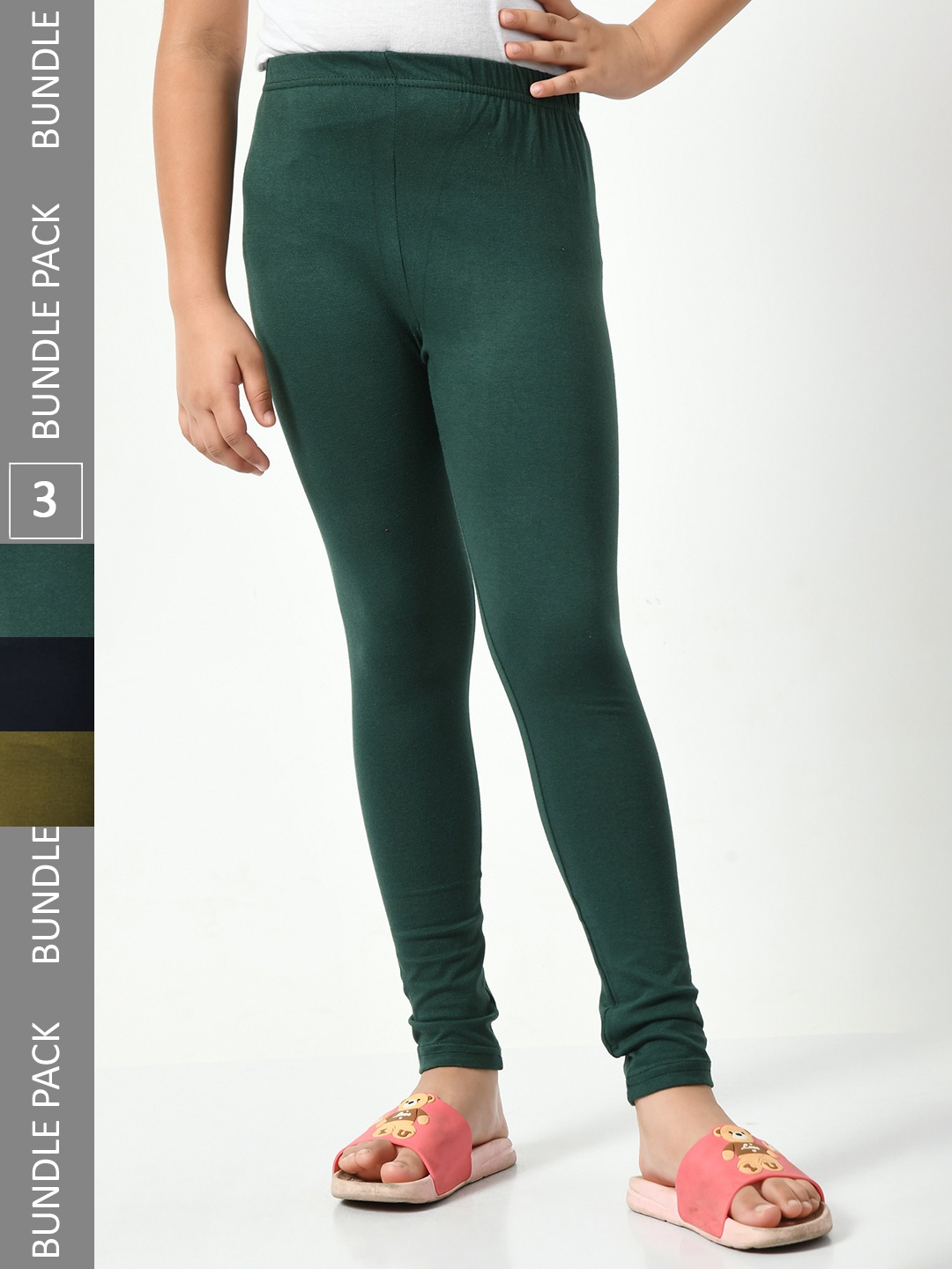 

BAESD Girls Pack Of 3 Churidar-Length Leggings, Green