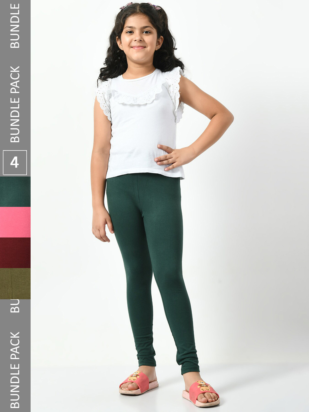 

BAESD Girls Pack Of 4 Churidar-Length Leggings, Green