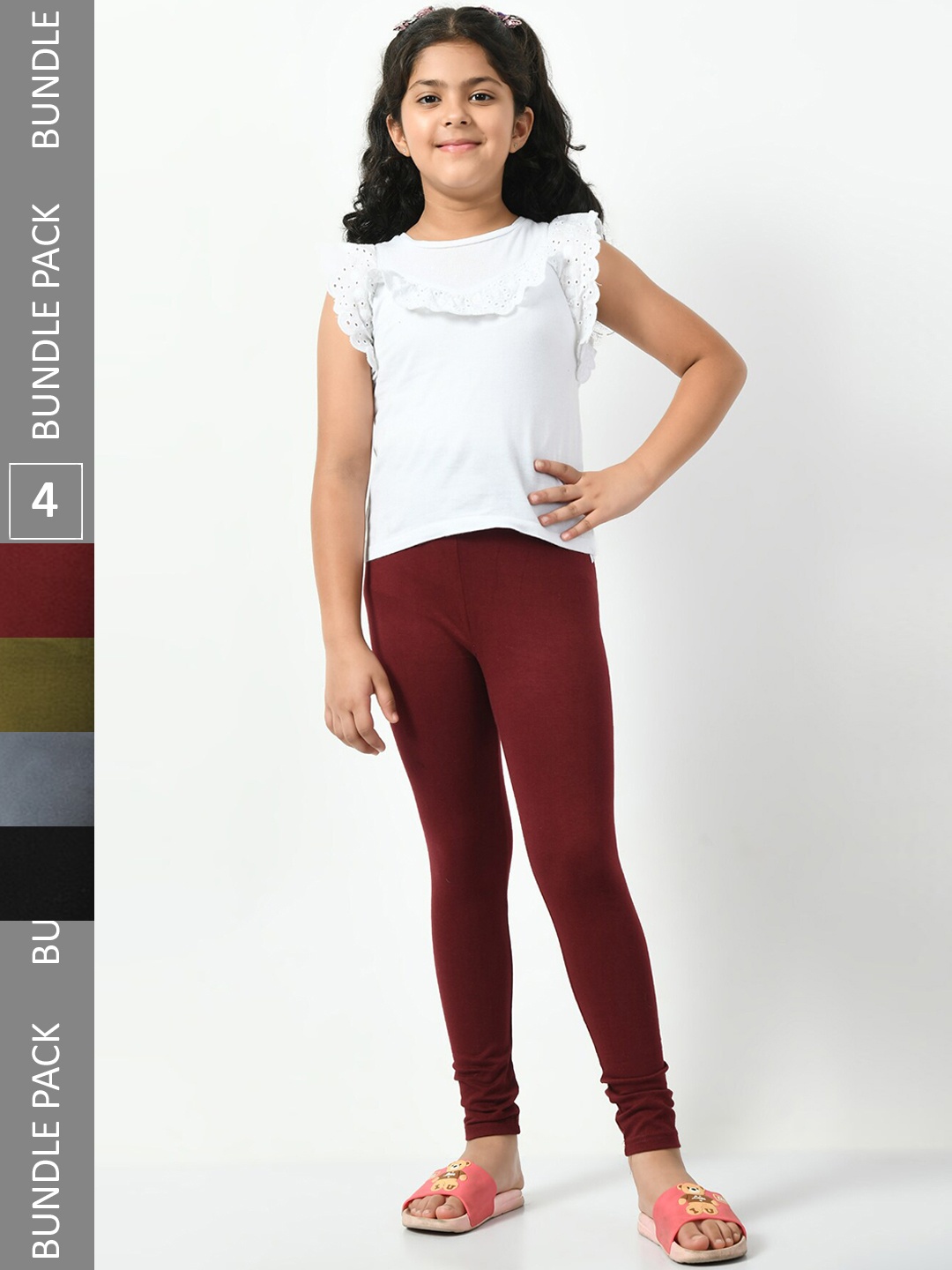 

BAESD Girls Pack Of 4 Churidar-Length Leggings, Maroon
