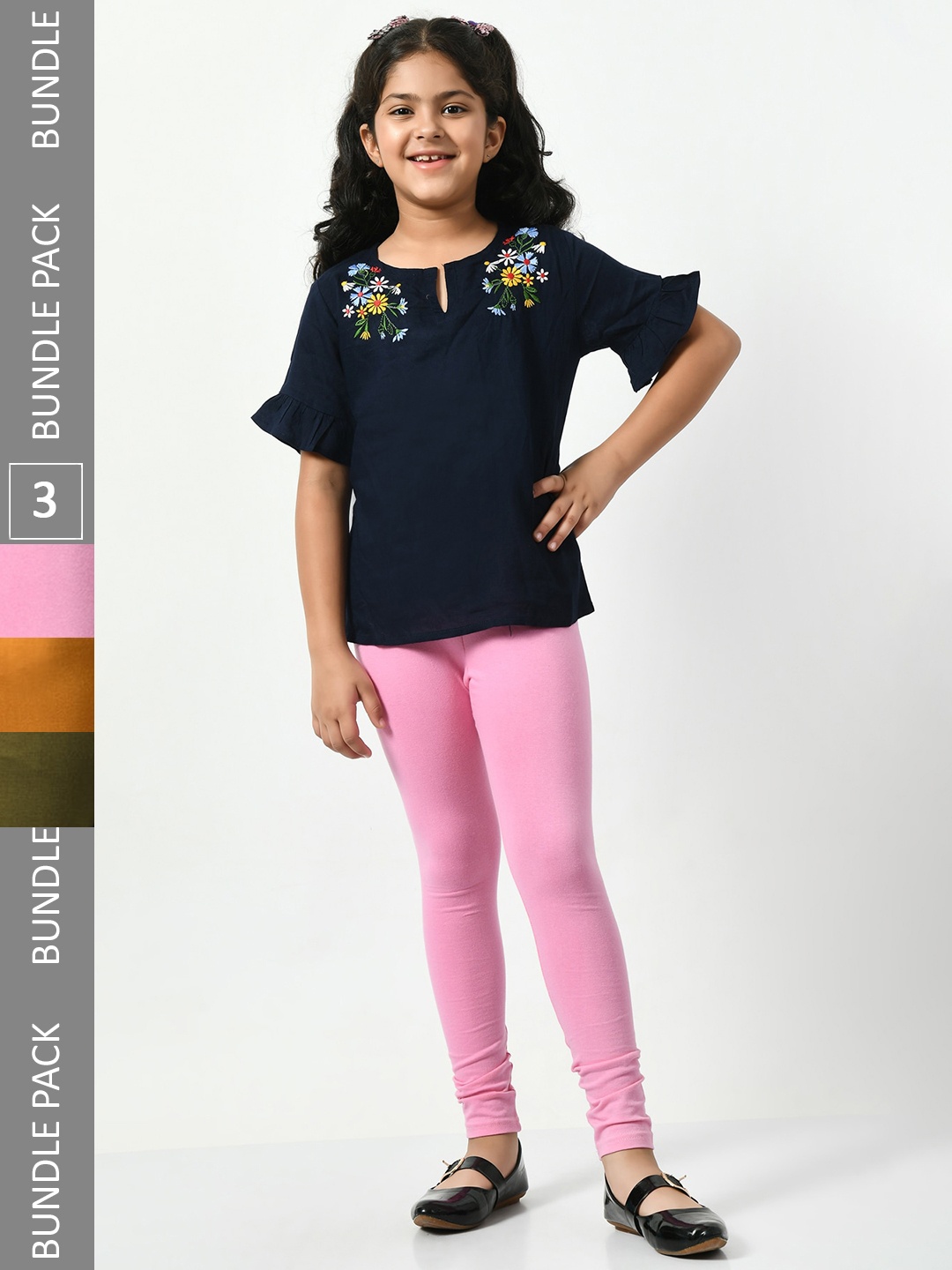 

BAESD Girls Pack Of 3 Churidar-Length Leggings, Pink