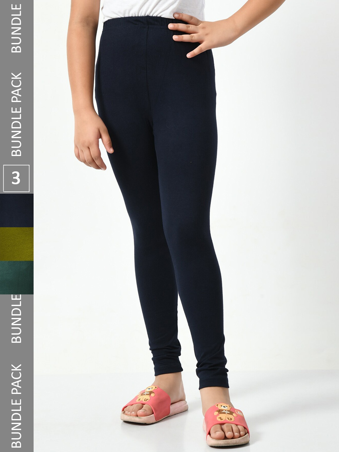 

BAESD Girls Pack Of 3 Mid-Rise Churidar-Length Leggings, Navy blue