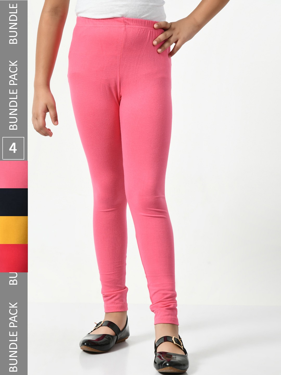 

BAESD Girls Pack Of 4 Mid-Rise Churidar-Length Leggings, Pink
