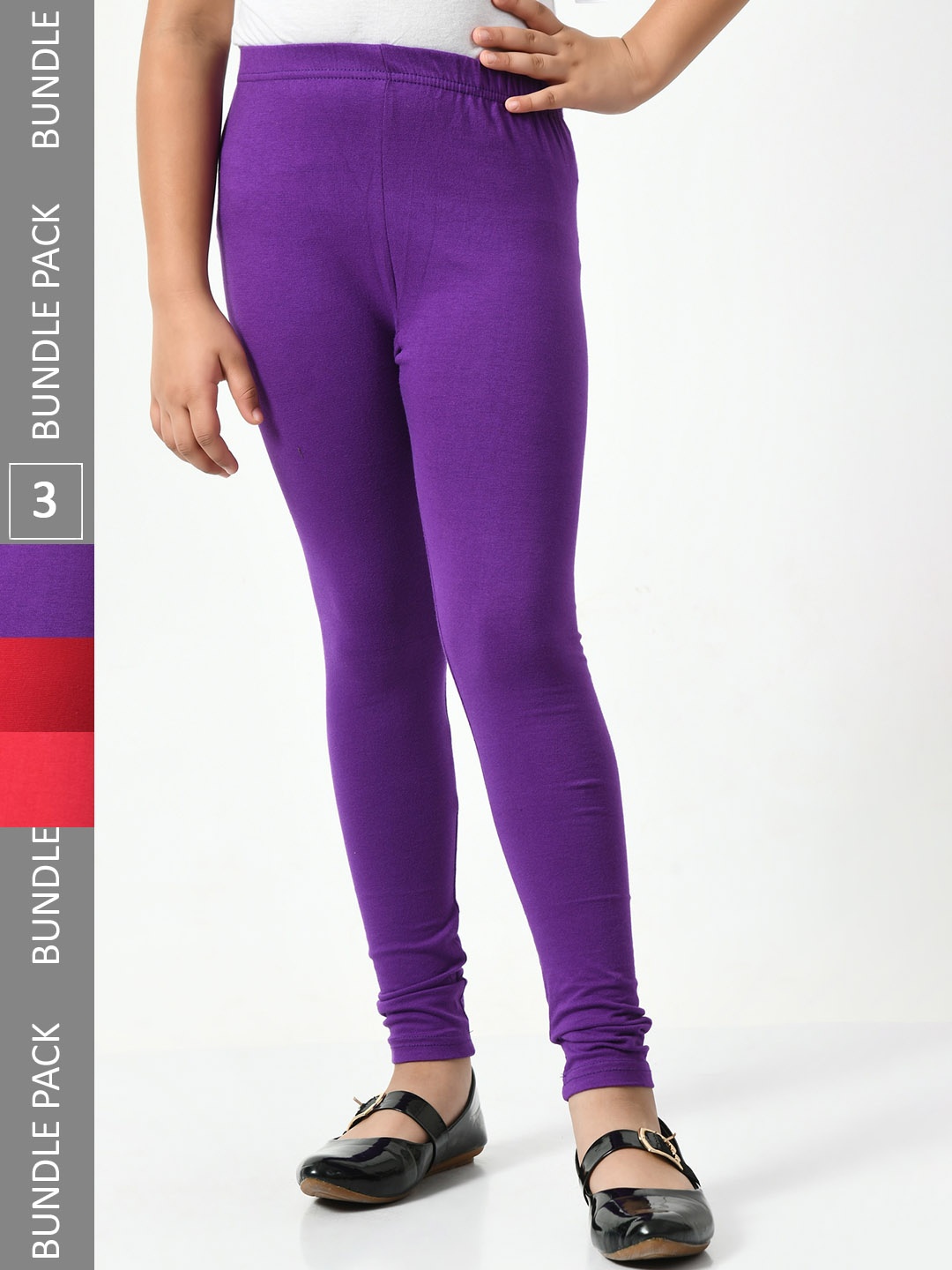 

BAESD Girls Pack Of 3 Mid-Rise Churidar-Length Leggings, Purple