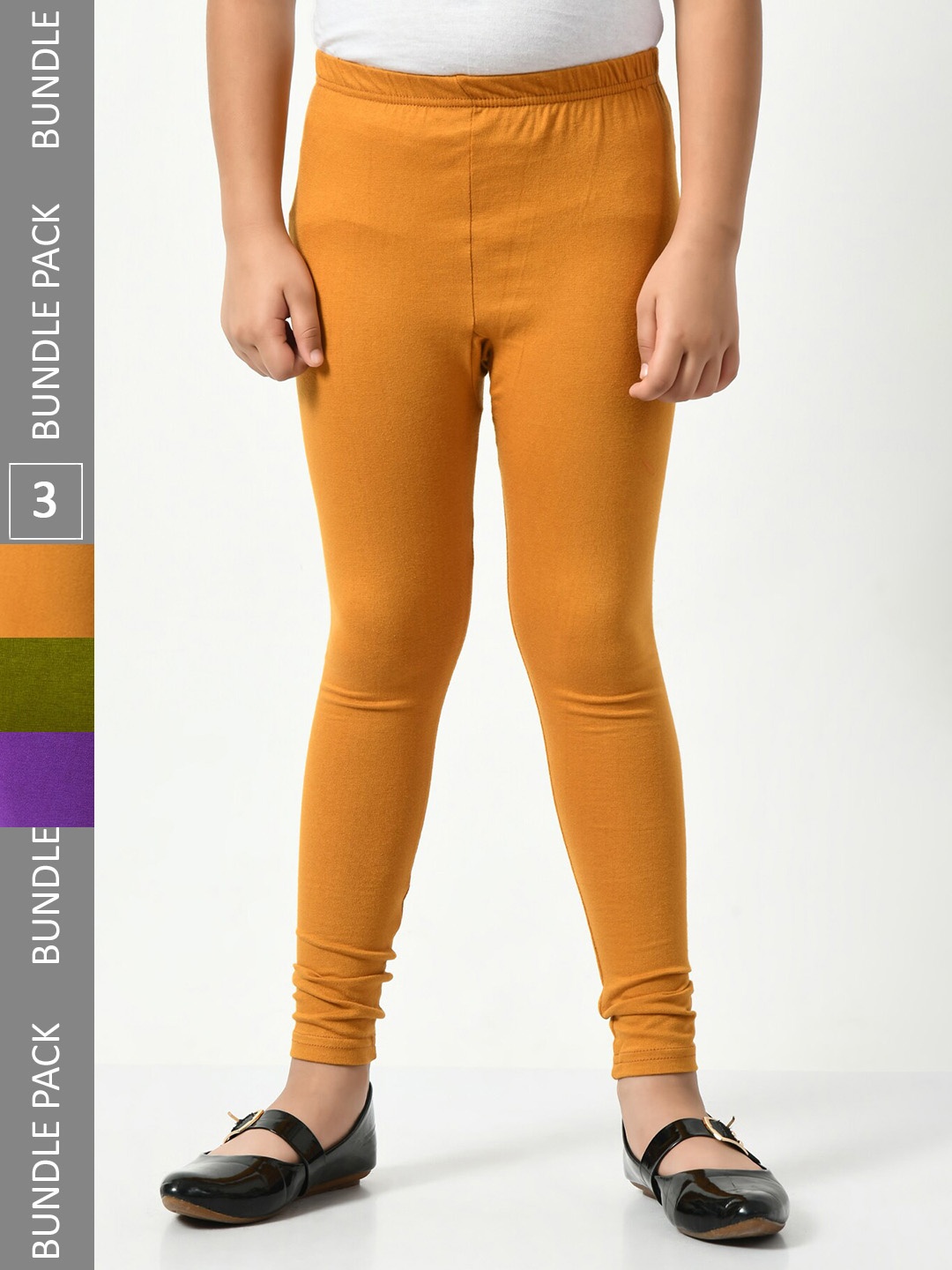 

BAESD Girls Pack Of 3 Mid-Rise Churidar-Length Leggings, Yellow