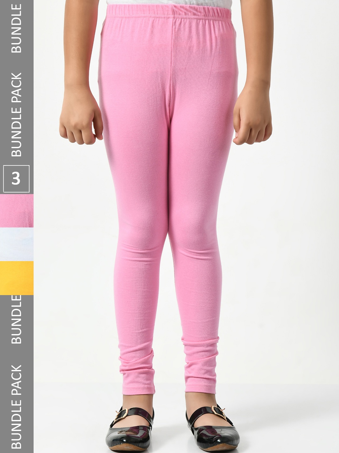 

BAESD Girls Pack Of 3 Mid-Rise Churidar-Length Leggings, Pink